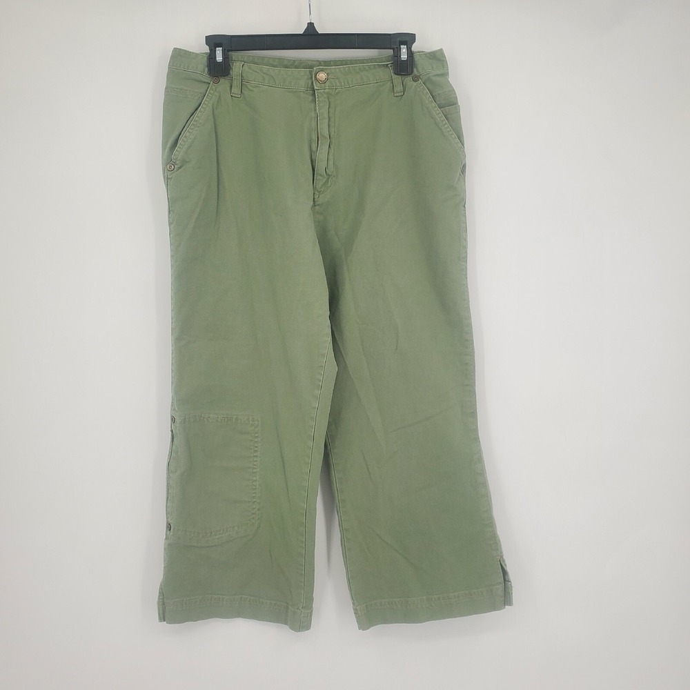 Woolrich Womens Sage Green Cropped Utility‎ Pants Size 10 Wide Leg Stretch